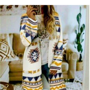 Stunning Stylish Lime + Chili Aztec Boho Western Patterned Open Sweater Cardigan